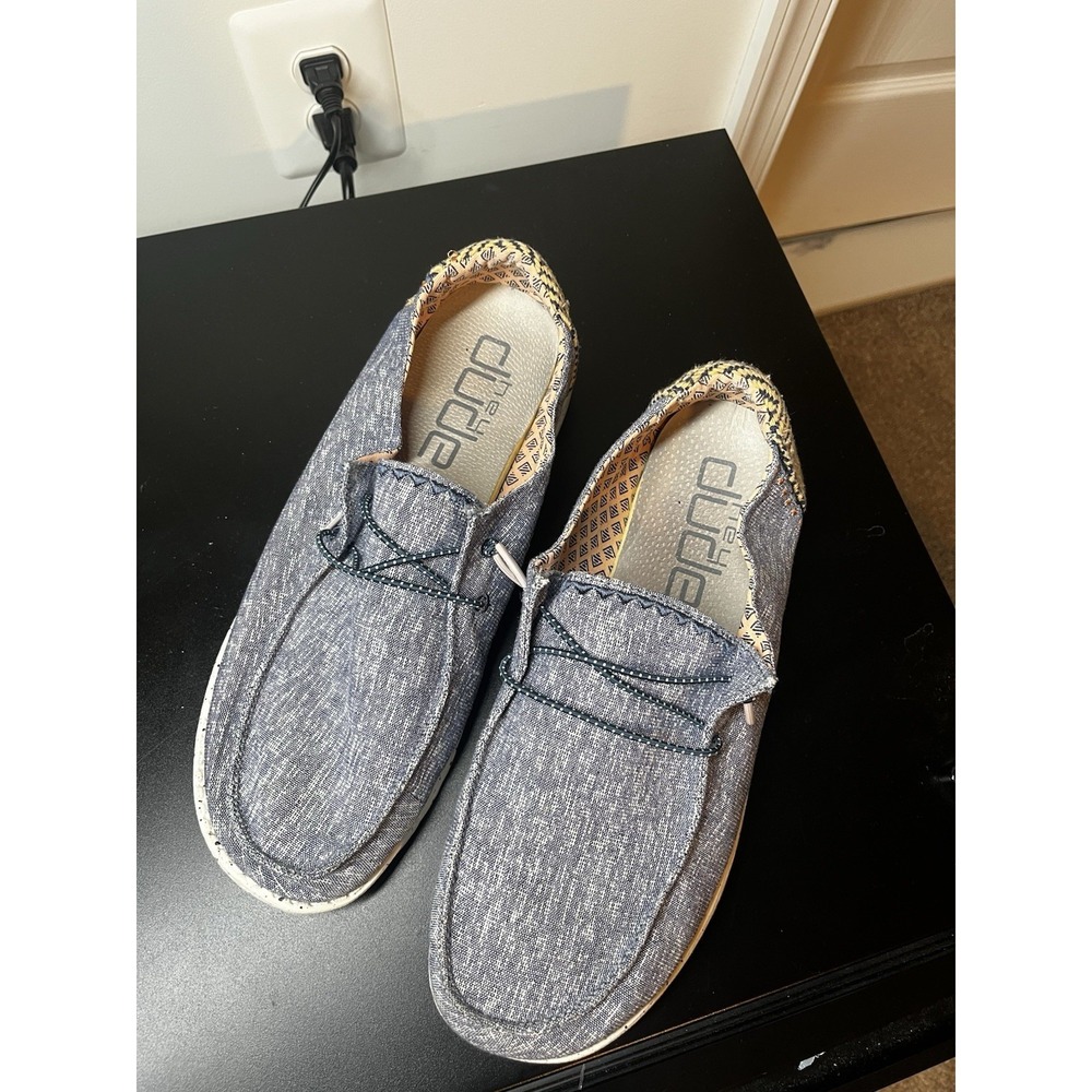 Hey Dude Wendy Chambray Woven Lapis Blue Casual Loafers Women's Size 11 Light